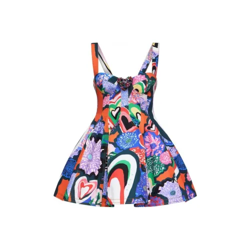 AREA Heart print Flared Minid Ress