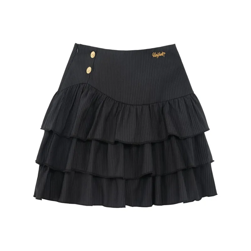 UNIFREE Casual Short Skirts Puffy Tiered A-Line Skirt Skirt Women's Black-0