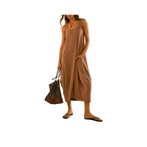FREE PEOPLE Perth Barrel Tee Midi Sleeveless Dress Women's Brownie