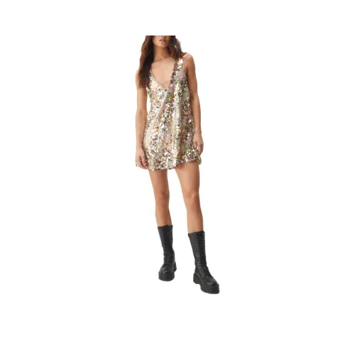 NASTY GAL V Neck Plunge Sequin Mini Dress Sleeveless Dress Women's Multicolor