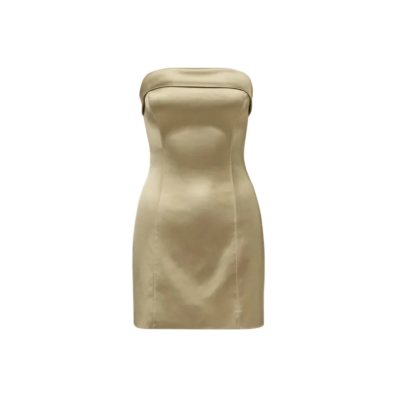 ARITZIA Ten Shimmer Satin Tube Dress Sleeveless Dress Women's Wicker Tan-0