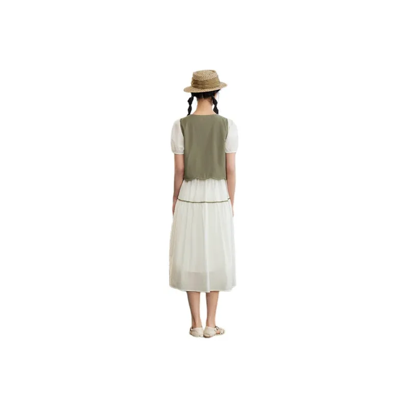 ZIHAN Skirt Set Women's Beige Base With Green Plaid-1