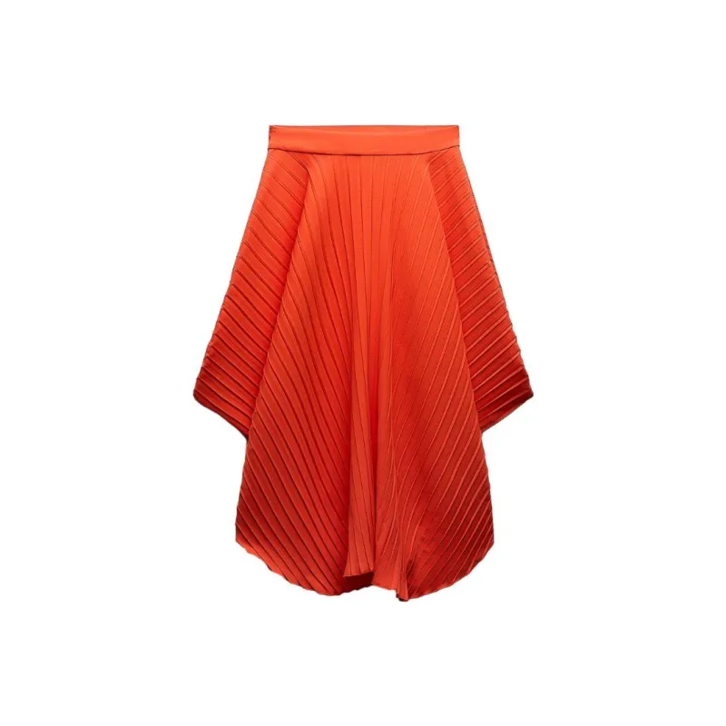 ZARA Casual Long Skirts Women's Red Orange-0