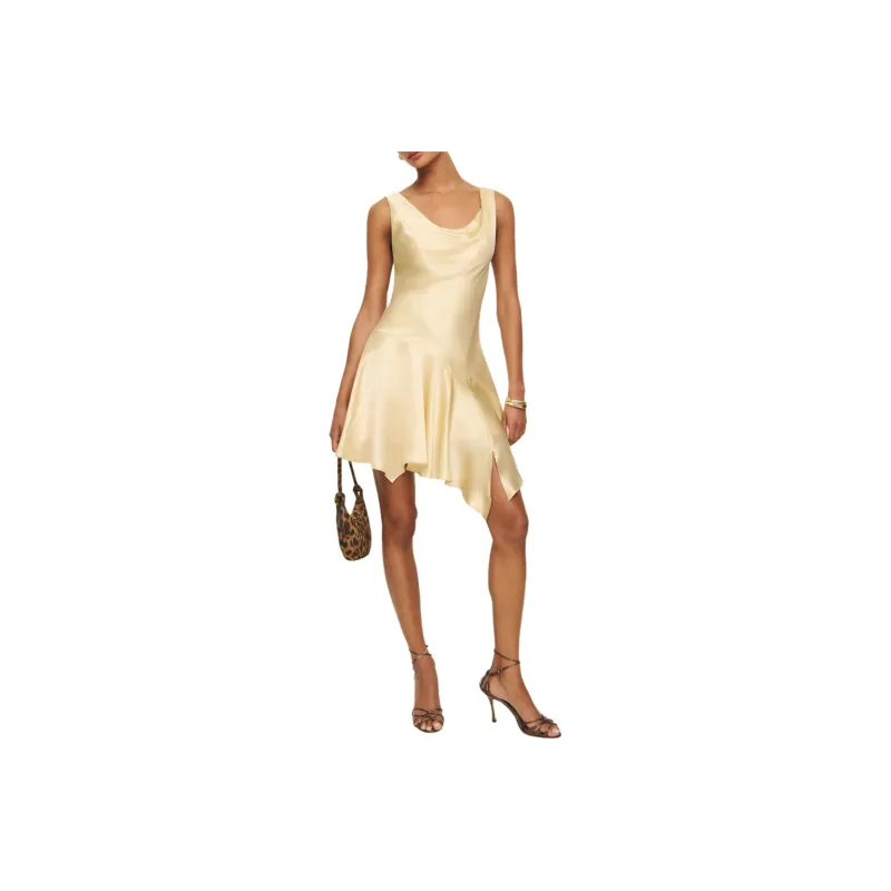 REFORMATION Kalmia Silk Dress Sleeveless Dress Women's Gold-0