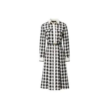 Yan Domain Long-Sleeved Dresses Women's Black White Plaid