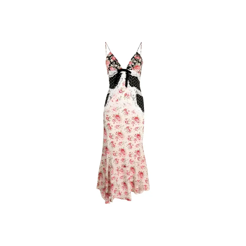 SECFLY OFFICIAL Slip Dress Women's Black White Floral Dress-0