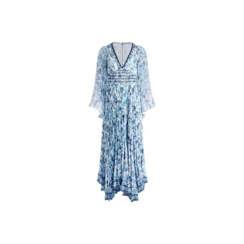 ALICE+OLIVIA Sion Sunburst Pleated Maxi Dress