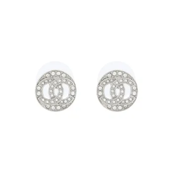 CHANEL Metal Stud Earrings Women's Silver