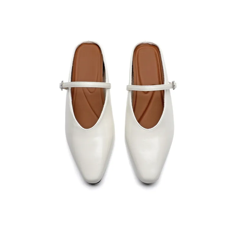ABIDJAN Rubber Sole Leather Patchwork Odor Resistant Closed Toe Slippers Women's-4