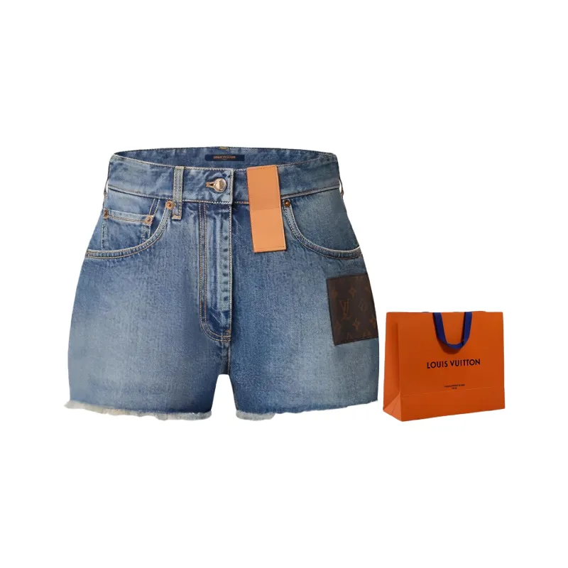 LOUIS VUITTON Frayed Hem Denim Mini Shorts-2