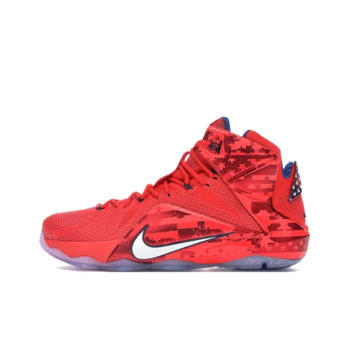 Nike Lebron 12 Anti Slip Wear Resistant Mid Top Basketball Shoes Unisex Red