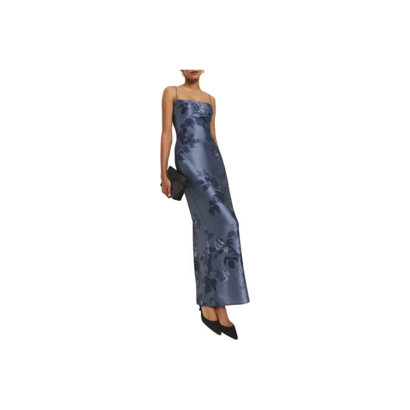 REFORMATION Frankie Silk Dress Slip Dresses Women's Dark Blue-0