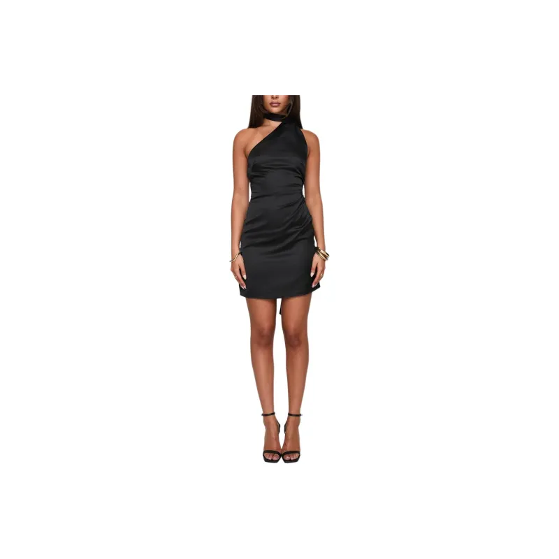 PRINCESS POLLY Artiste Scarf Mini Dress Sleeveless Dress Women's BLACK/Black-0