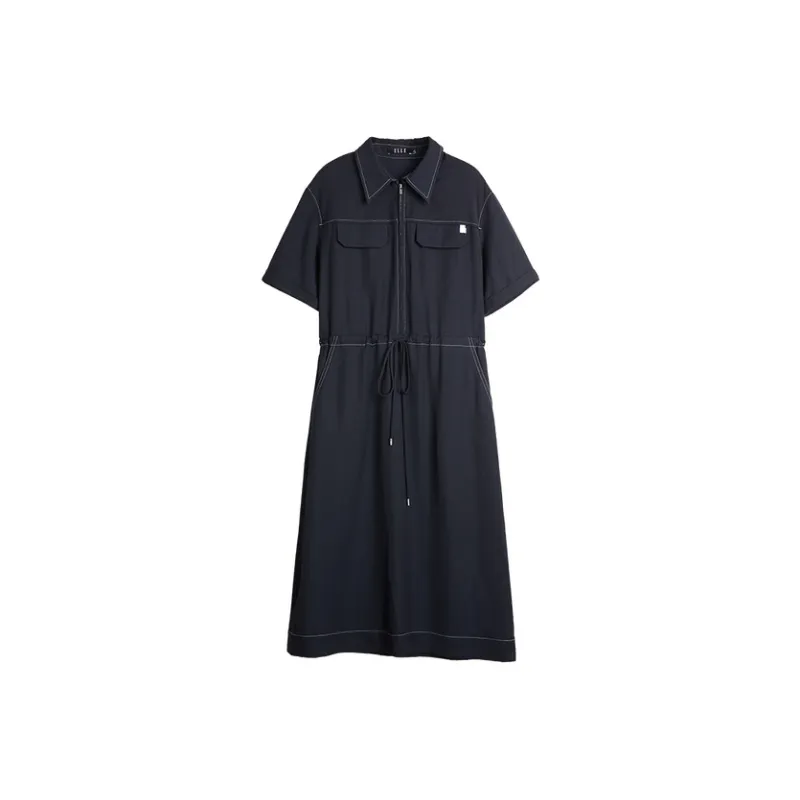 ELLE Short Sleeved Dress Women's Navy Blue-0