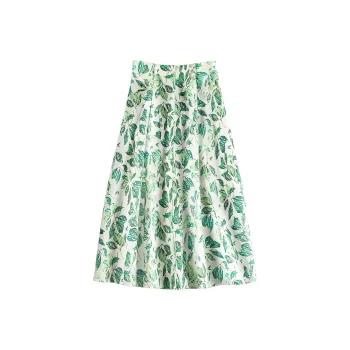 Cypress House Casual Long Skirts Women's White Base Green Leaf