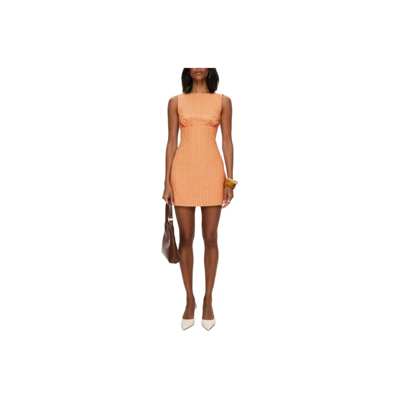 PRINCESS POLLY ELLESANDRA BOAT NECK MINI DRESS Sleeveless Dress Women's ORANGE STRIPE/Orange Stripes-0