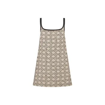DIOR FW24 Slip Dresses Women's Beige Black Mixed Color