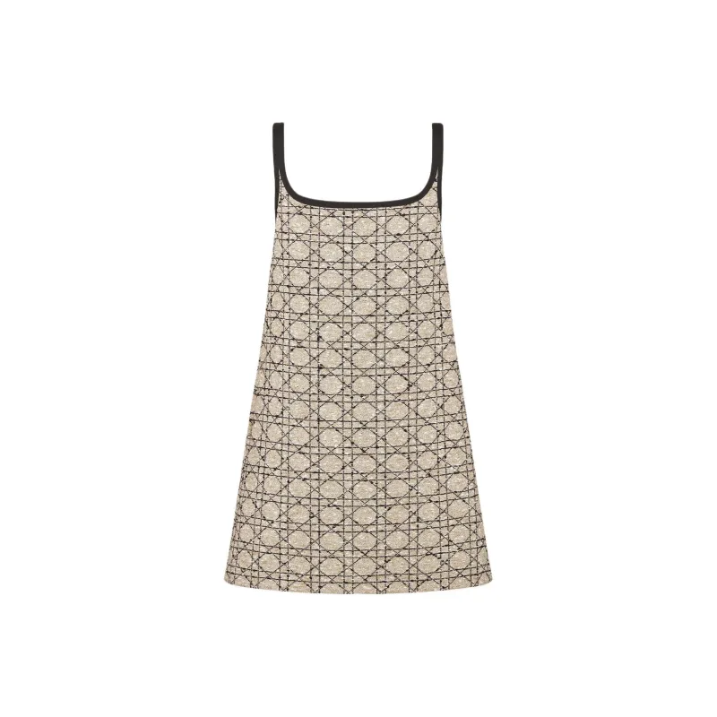 DIOR FW24 Slip Dresses Women's Beige Black Mixed Color-0