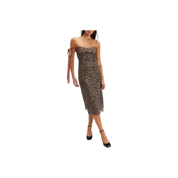 FREE PEOPLE Printed Got Glam Slip Slip Dresses Women's Natural Cheetah Combo