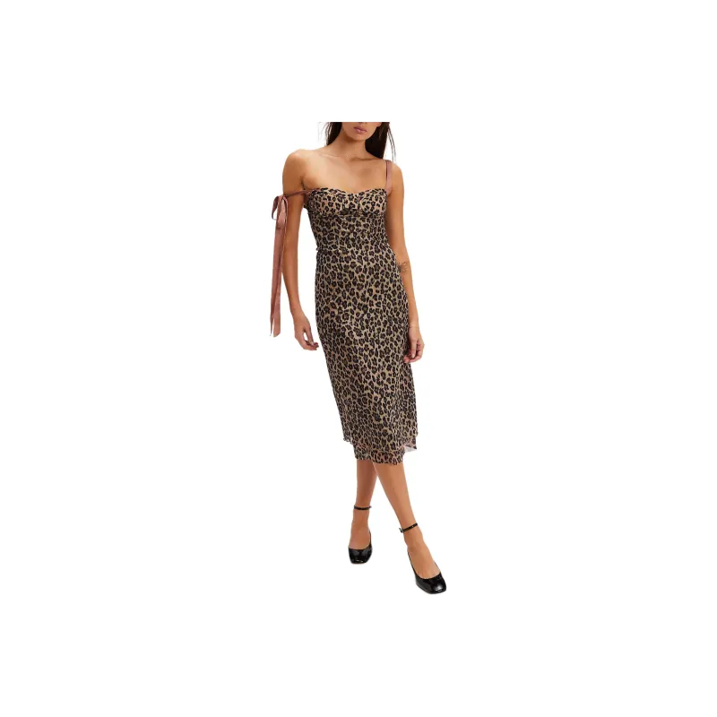 FREE PEOPLE Printed Got Glam Slip Slip Dresses Women's Natural Cheetah Combo-0
