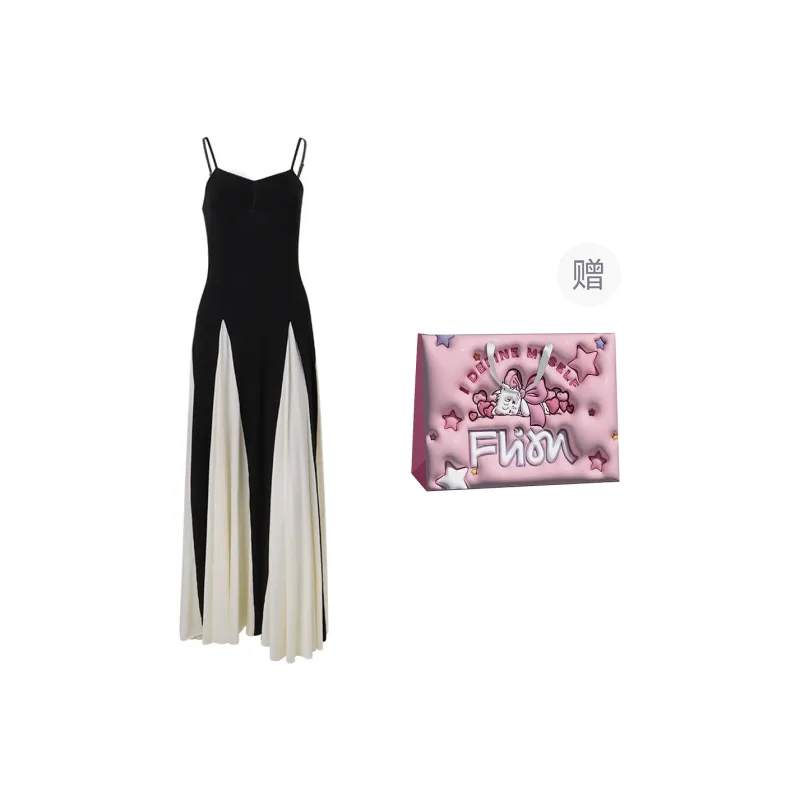 FLIM Slip Dresses Women's Black White-3