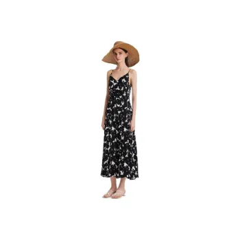 GOELIA Slip Dress Women's Black White Iris Print