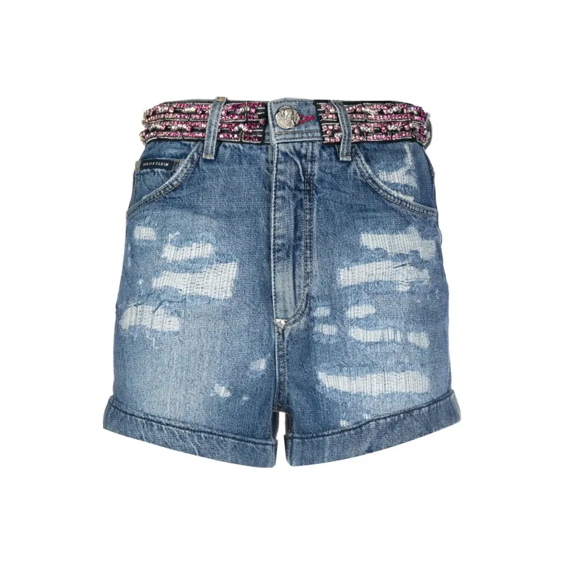 PHILIPP PLEIN Rhinestone embellished Denim Shorts-0