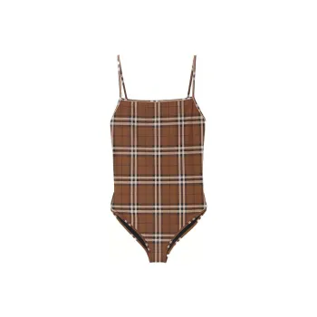Burberry Check One piece Swimsuit Dark Birch Brown