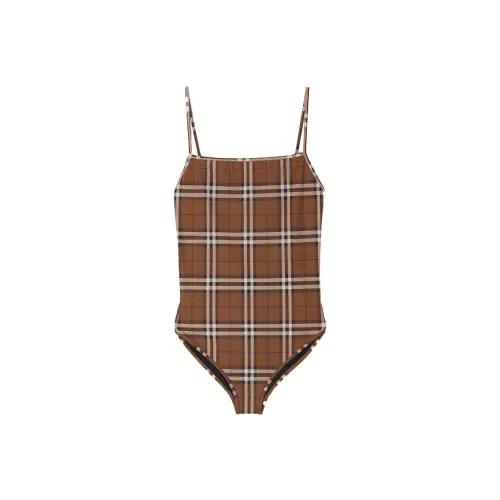 Burberry Check One piece Swimsuit Dark Birch Brown