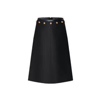 LOUIS VUITTON Button Waist Mikado Midi Skirt Casual Short Skirts Women's Black