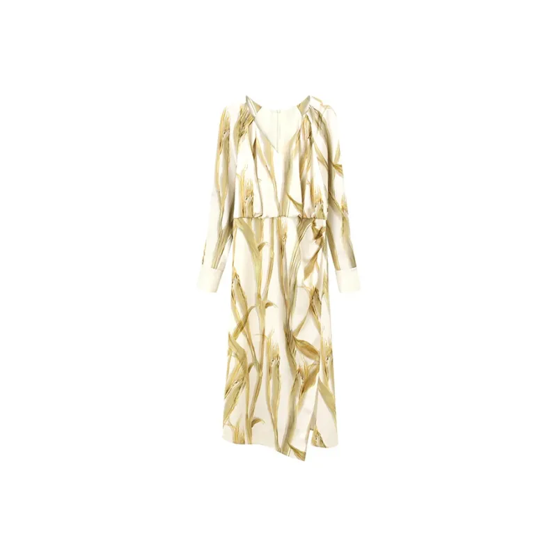 NINE WEST Long-Sleeved Dresses Women's Yellow Flower-0