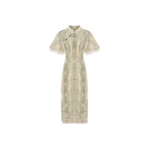 JINYE ORIENTAL Cheongsams Women's Beige Green