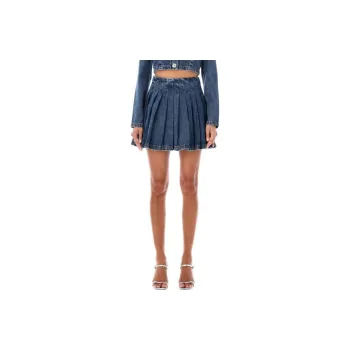 Self portrait Denim Short Skirts Women's Blue