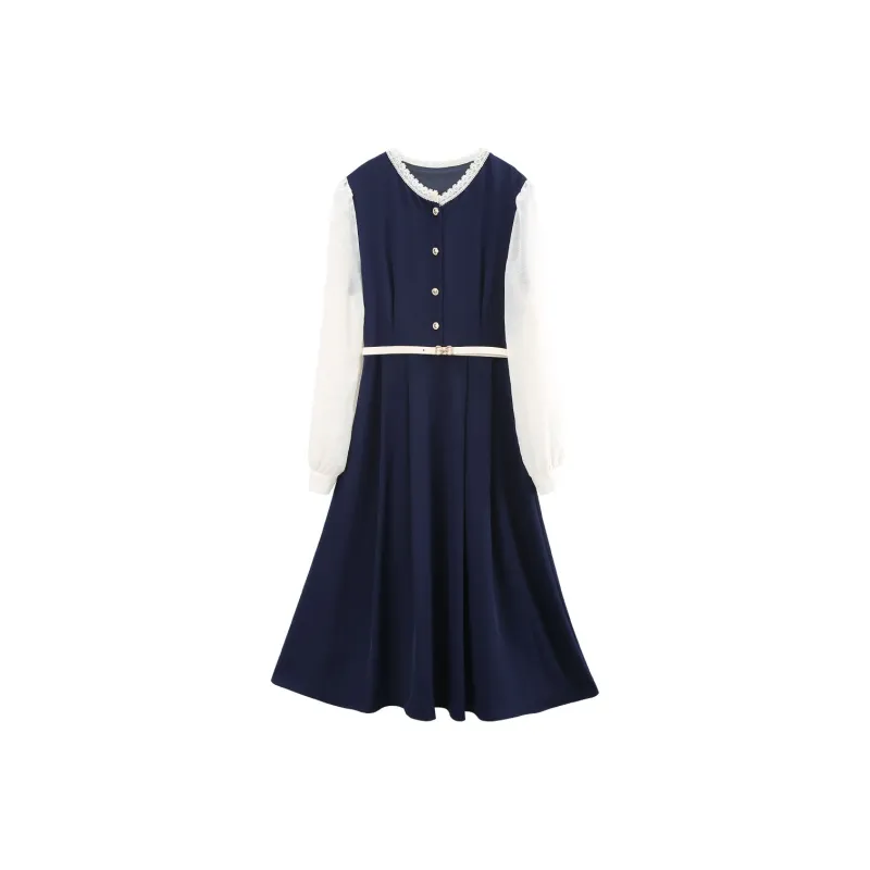 A Paradise For Awakening Long Sleeved Dress Women's Navy Blue-0
