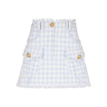 BALMAIN Gingham Tweed A Line Skirt