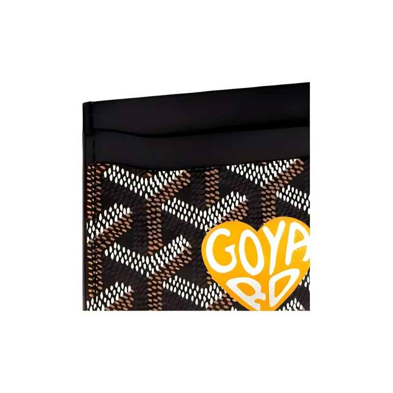 GOYARD Saint-Sulpice Canvas With Leather Dog's Teeth Card Clip Card Holder Unisex Black Spells Yellow Small Hearts-3