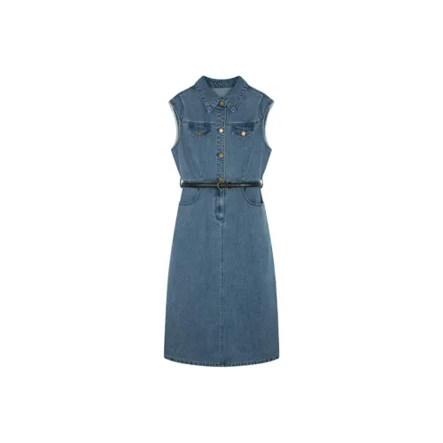 Mo Han Yi Mei Sleeveless Dress Women's Denim Blue