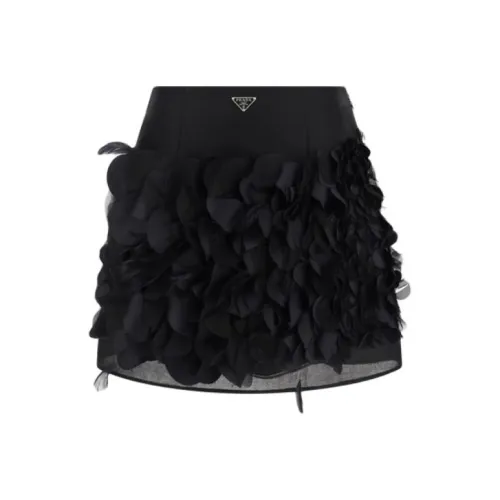 PRADA Logo Plaque Straight Hem Skirt