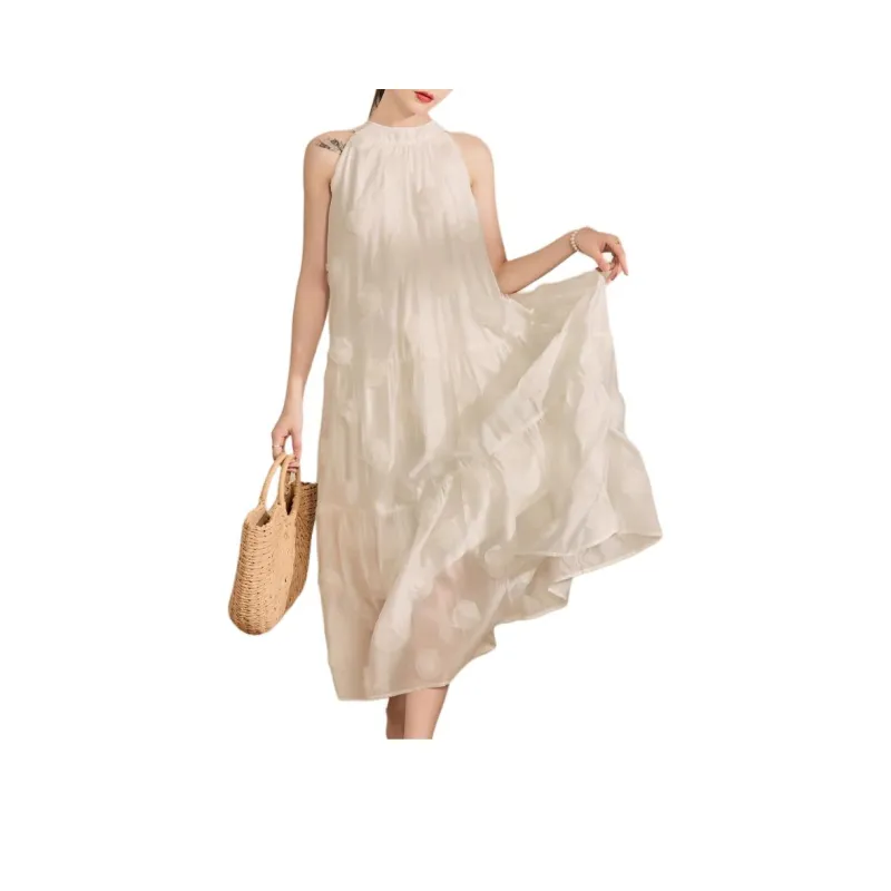 QIAOYUHUAZUN Sleeveless Dress Women's Ecru-0