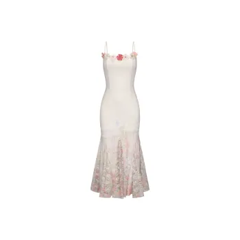 CHIWAWAMEME Slip Dresses Women's Beige Positioning Lace 3D Floral