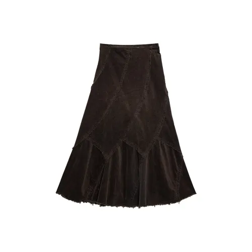 eggka Casual Long Skirts Women's Coffee