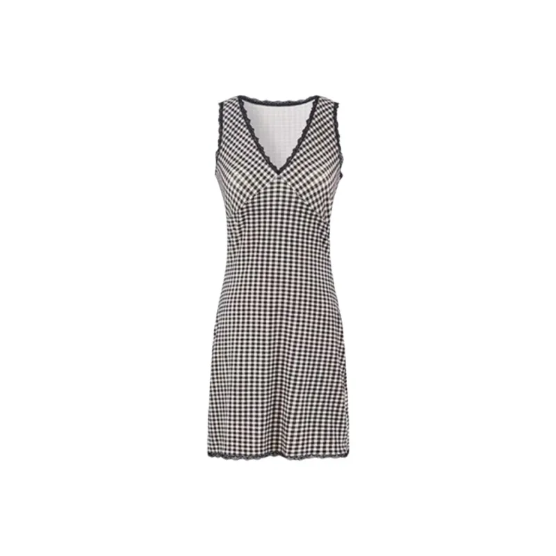 YGPRW Sleeveless Dress Women's Black Plaid-0