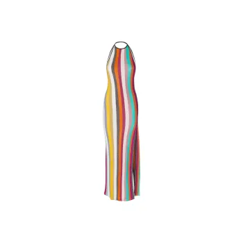 MISSONI Striped Ribbed Knit Lamé Long Dress