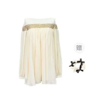 TURN UP Long Sleeved Dresses Women's Apricot+Bowknot Hair Tie Comes With