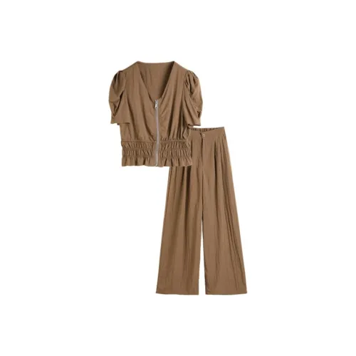 Hang Yi Court Casual Suit Women's Set Caramel