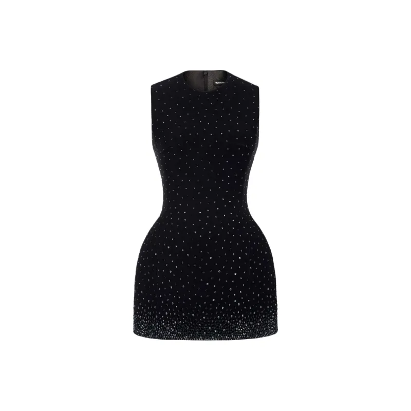 MONTSAND SS25 Black Crystal Beaded Mini Dress Sleeveless Dress Women's Black-0