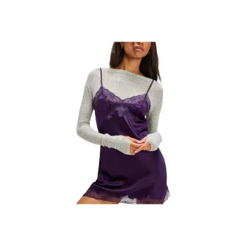 FREE PEOPLE Silk Charmeuse Mini Slip Slip Dresses Women's Purple Heart