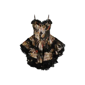 Selkie Collection FW24 Slip Dress Women's Black With Vintage Gods Garden Print