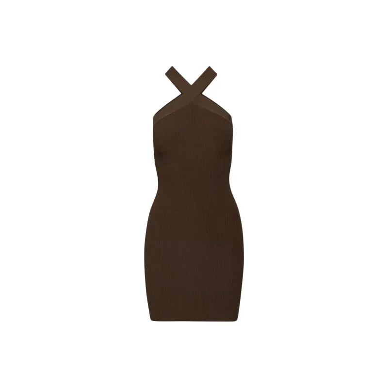 ARITZIA Babaton Sculpt Knit Criss Cross Dress Sleeveless Dress Women's Coffee Bean/Coffee Bean-0