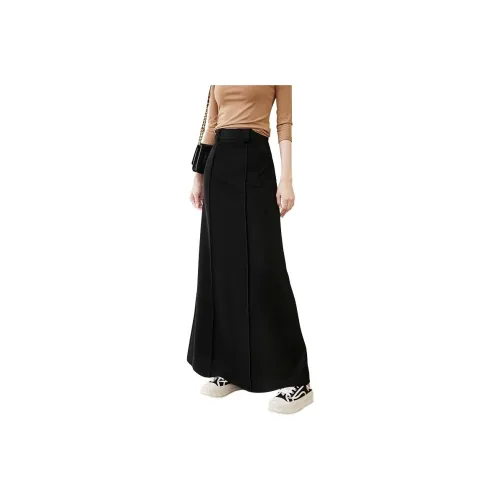 Late White Casual Long Skirts Women's Black